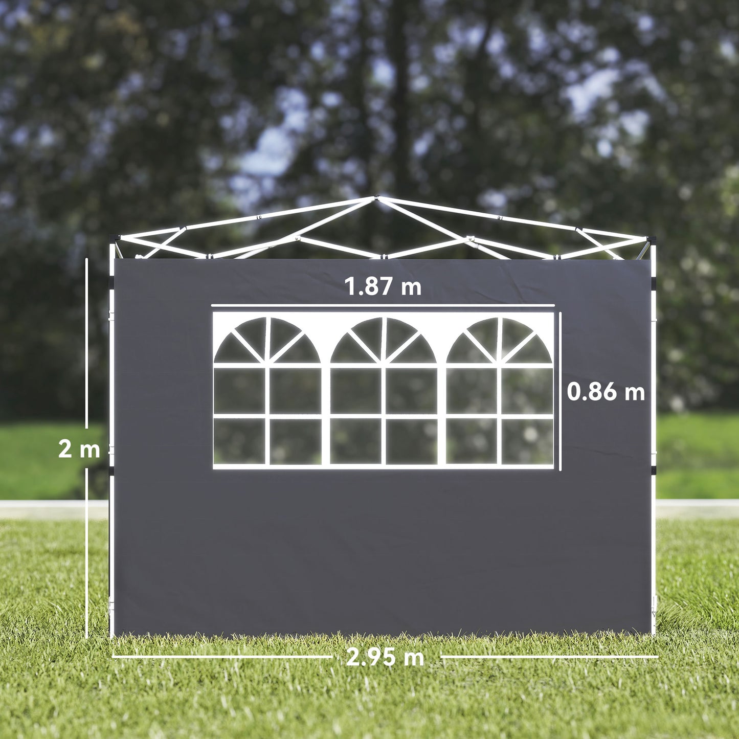 2.95 Meters Gazebo Replaceable Exchangeable Side Panel Wall Panels Walls With Window, Dark Grey