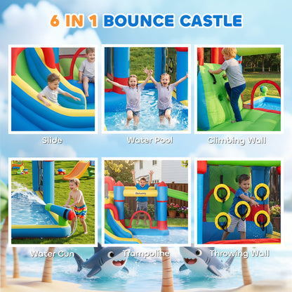 6 in 1 Kids Bouncy Castle, with Water Slide, Water Gun, Climbing Wall, Air Blower for Indoors/Outdoors, 3.9 x 3 x 2m