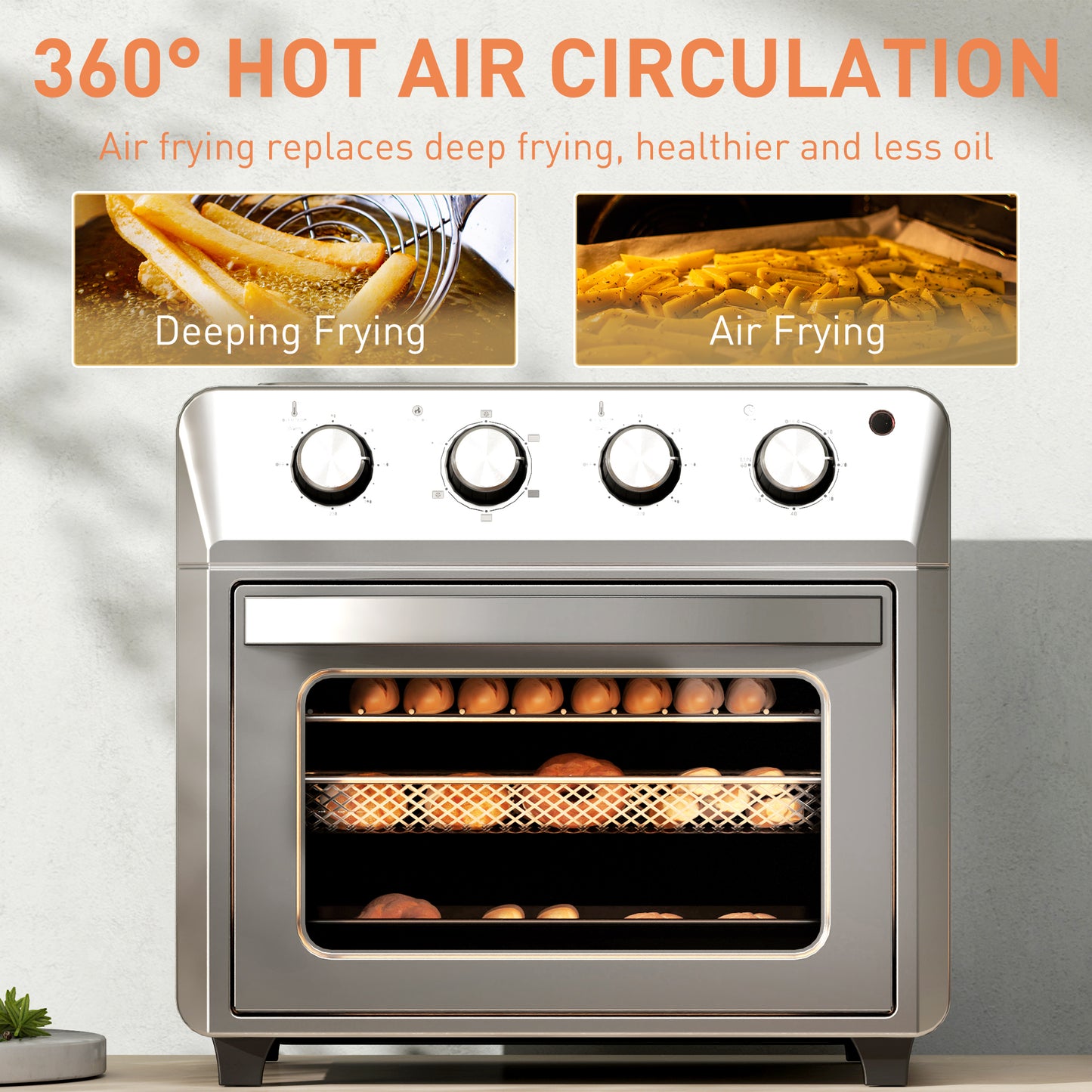 24L Air Fryer Oven, Mini Oven, Oil Free Cooking, Grill, Roast, Bake, with Adjustable Temperature, Timer, Touch Screen