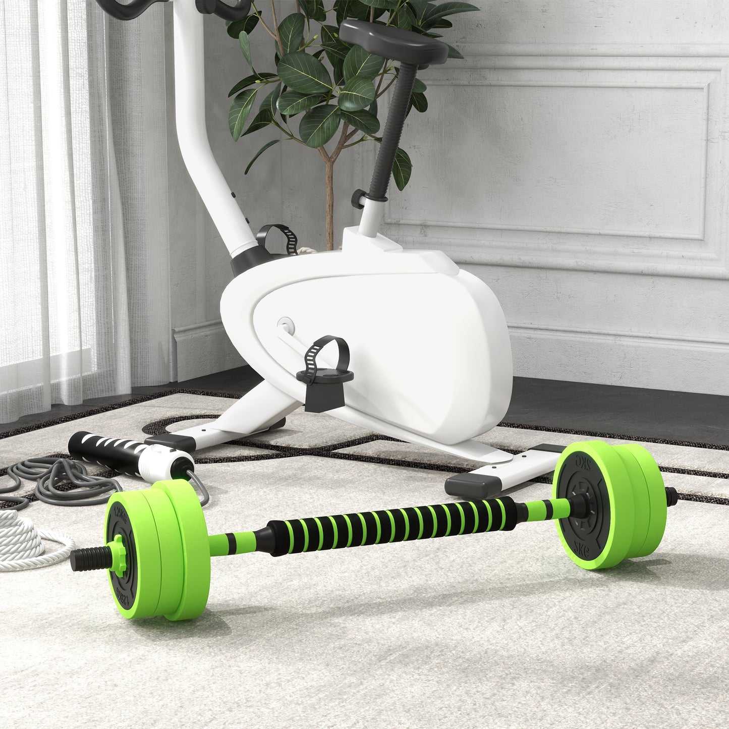 40kg 4-In-One Adjustable Weight Dumbbells Set, Barbell, Kettlebell, Push Up Stand - Green