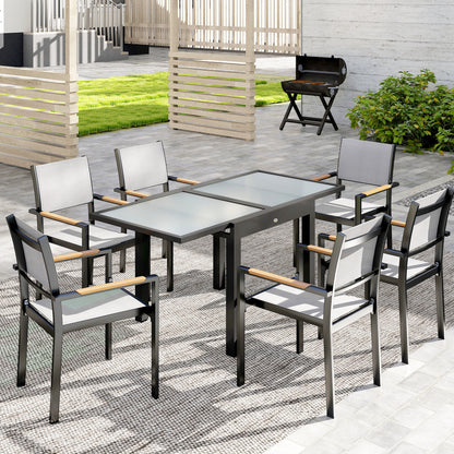 Extending Garden Table, Outdoor Dining Table with Aluminium Frame and Tempered Glass Tabletop, 80/160 x 80 x 75 cm