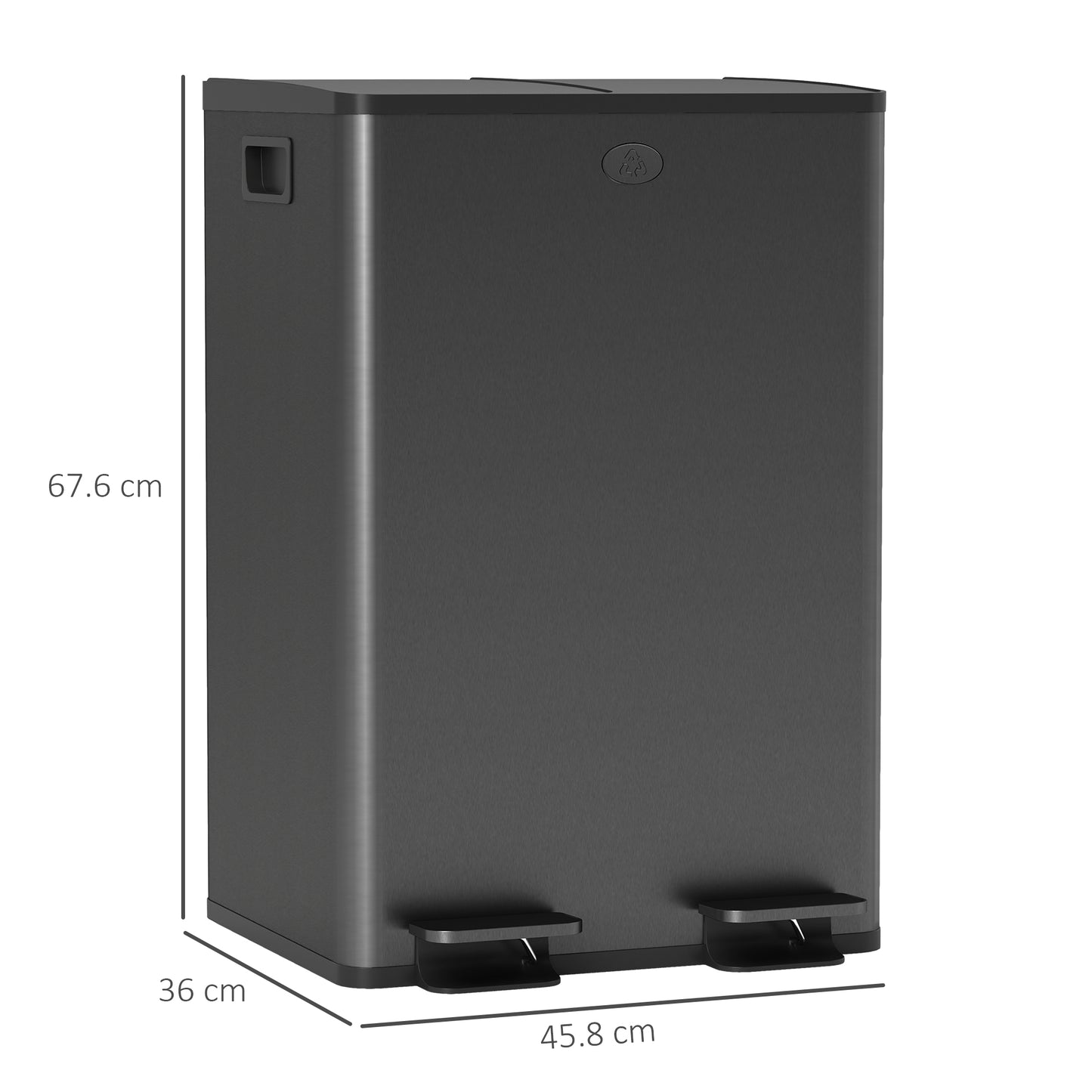 56L Dual Compartment Stainless Steel Bin, with Deodoriser Holders - Black