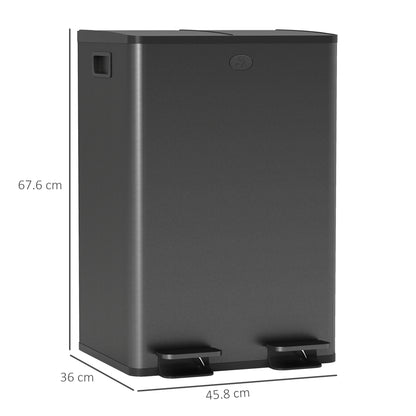 56L Dual Compartment Stainless Steel Bin, with Deodoriser Holders - Black