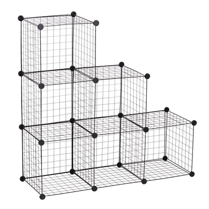 DIY 6 Cube Metal Wire Rack Interlocking Storage Cabinet Living Room Organiser Display Shelves Black