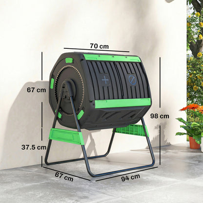 Garden Compost Bin, 200L Dual Chamber Tumbling Composter with Adjustable Vents, BPA Free Compost Tumbler, Green