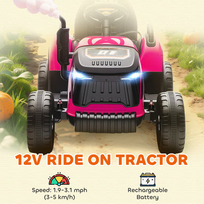 12V Ride on Tractor and Trailer with Remote Control, Music, Shifter, Start-Up Sound, for Kids Ages 3-8 Years, Pink