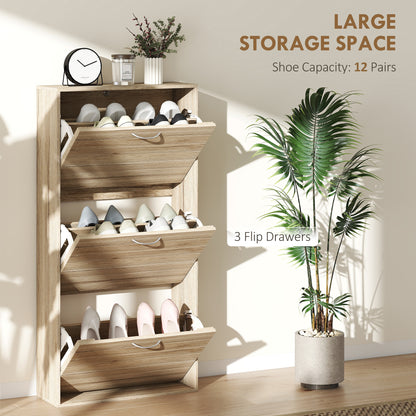 12-Shoe Flip Drawer Storage Cabinet - Brown Wood-Effect