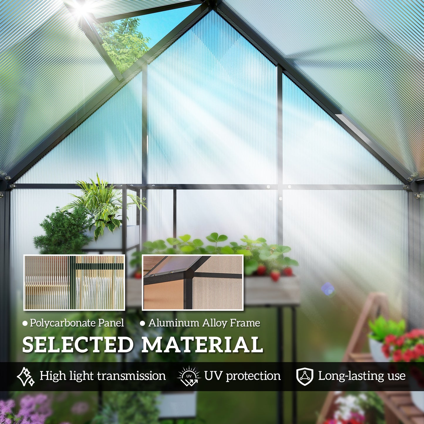 Polycarbonate Greenhouse with Swing Door and Adjustable Window, Walk-in Greenhouse, 5.5 x 2ft, Black