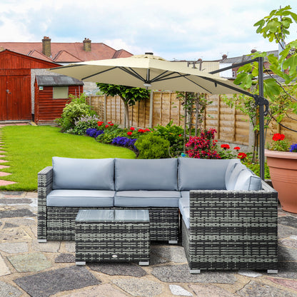 Four-Piece Rattan Sofa Set with 11 Cushions, Steal Frame - Grey