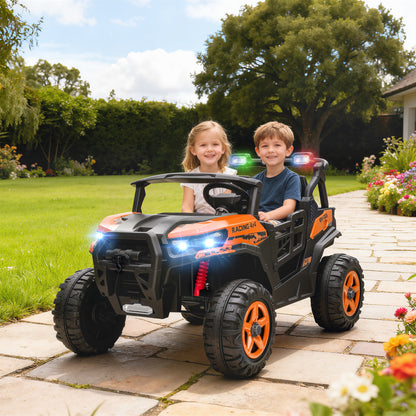 24V Electric Ride on Car, 2-Seater Electric Car for Kids with Remote, Bluetooth, Soft Start, Suspension Spring, Orange
