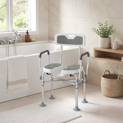 Shower Chair with Hygiene Cut-Out Seat and Reinforced Crossbars