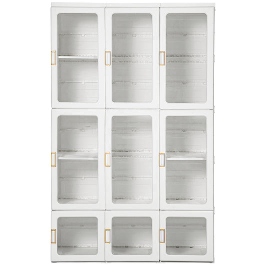 Portable Clothes Wardrobe for Bedroom, Foldable Clothes Organiser with Cube Storage, Hanging Rods, Magnet Doors, White