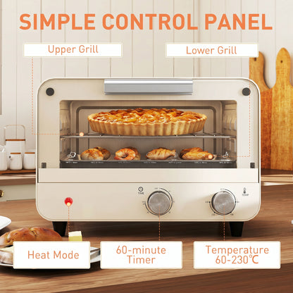 Mini Oven, Small Toaster Oven with Glass Door, Adjustable Temperature and Timer, Accessory Included, 750W, Cream White