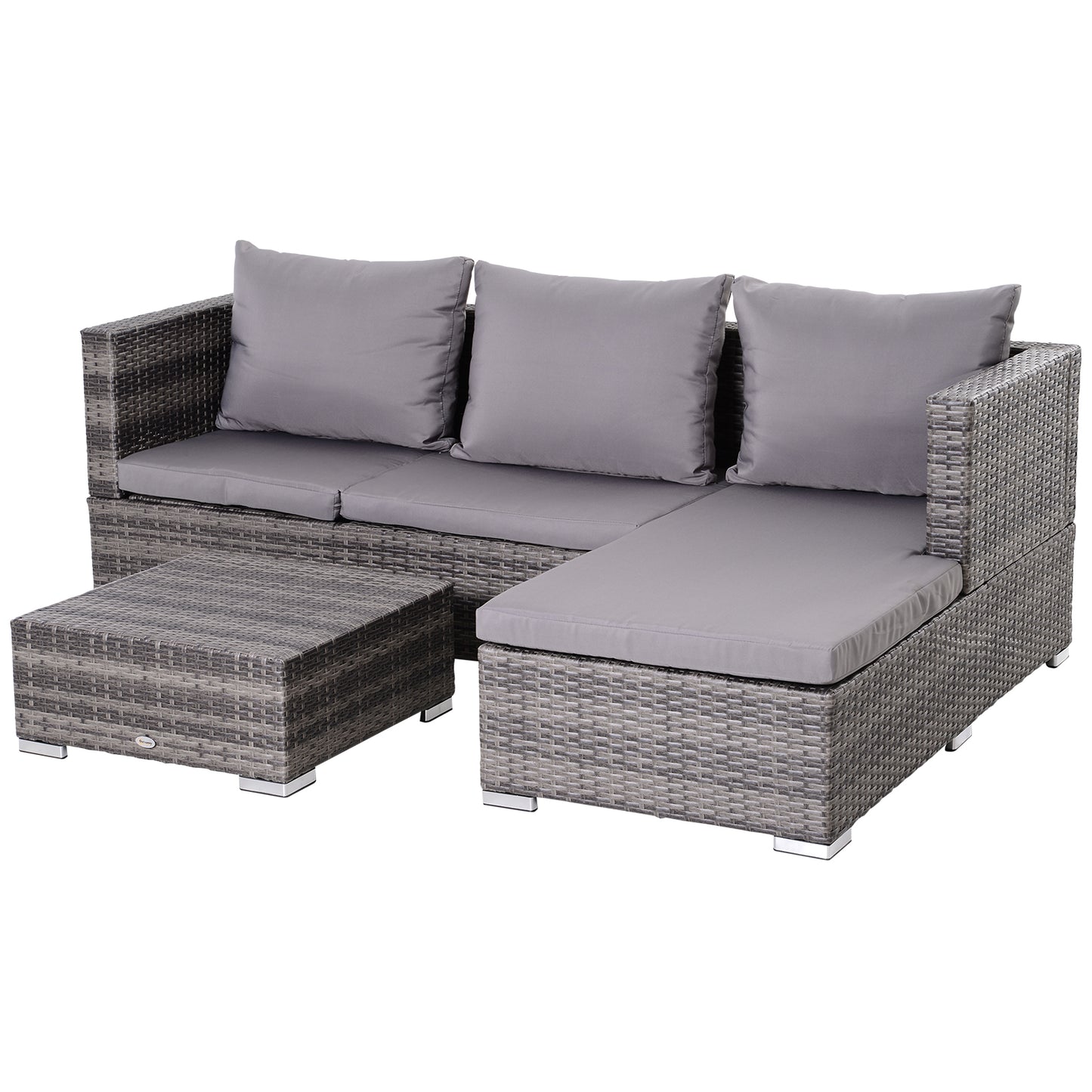 3PC Rattan Garden Furniture Storage Sofa Set, 4 Seater Wicker Coffee Table Conservatory Sun Lounger Reclining Set with Cushio