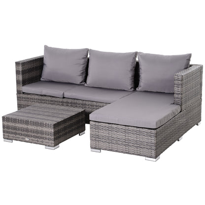 3PC Rattan Garden Furniture Storage Sofa Set, 4 Seater Wicker Coffee Table Conservatory Sun Lounger Reclining Set with Cushio