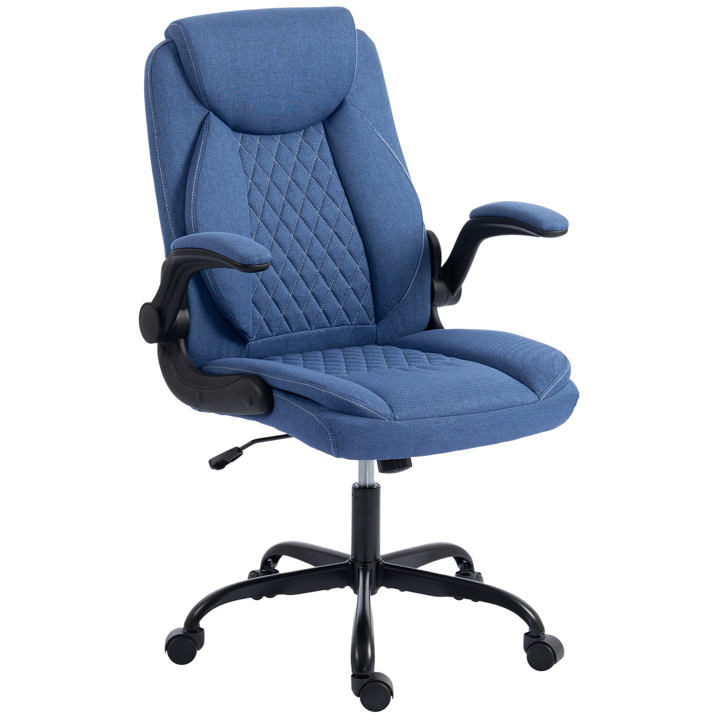 Linen-Look Computer Desk Chair, Executive Office Chair with Flip-Up Armrests and Thick Cushion, Blue