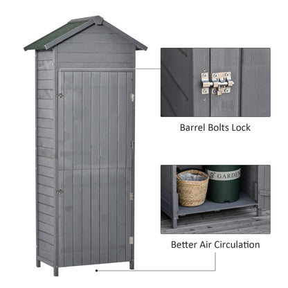 Wooden Garden Storage Shed Utility Gardener Cabinet w/ 3 Shelves, Tilted-felt Roof and Two Lockable Doors