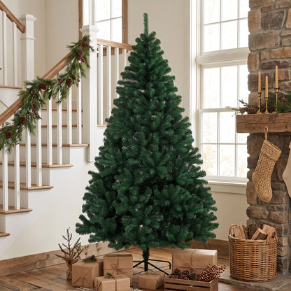 7ft Artificial Christmas Tree, Fir Hinged Xmas Tree with 1100 Branch Tips, Foldable Steel Stand, Green