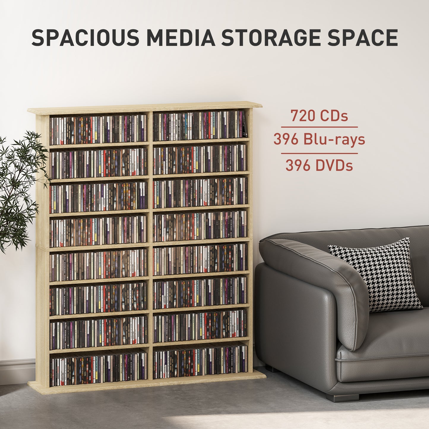 16-Compartment Media Shelf - Nature Wood Finish