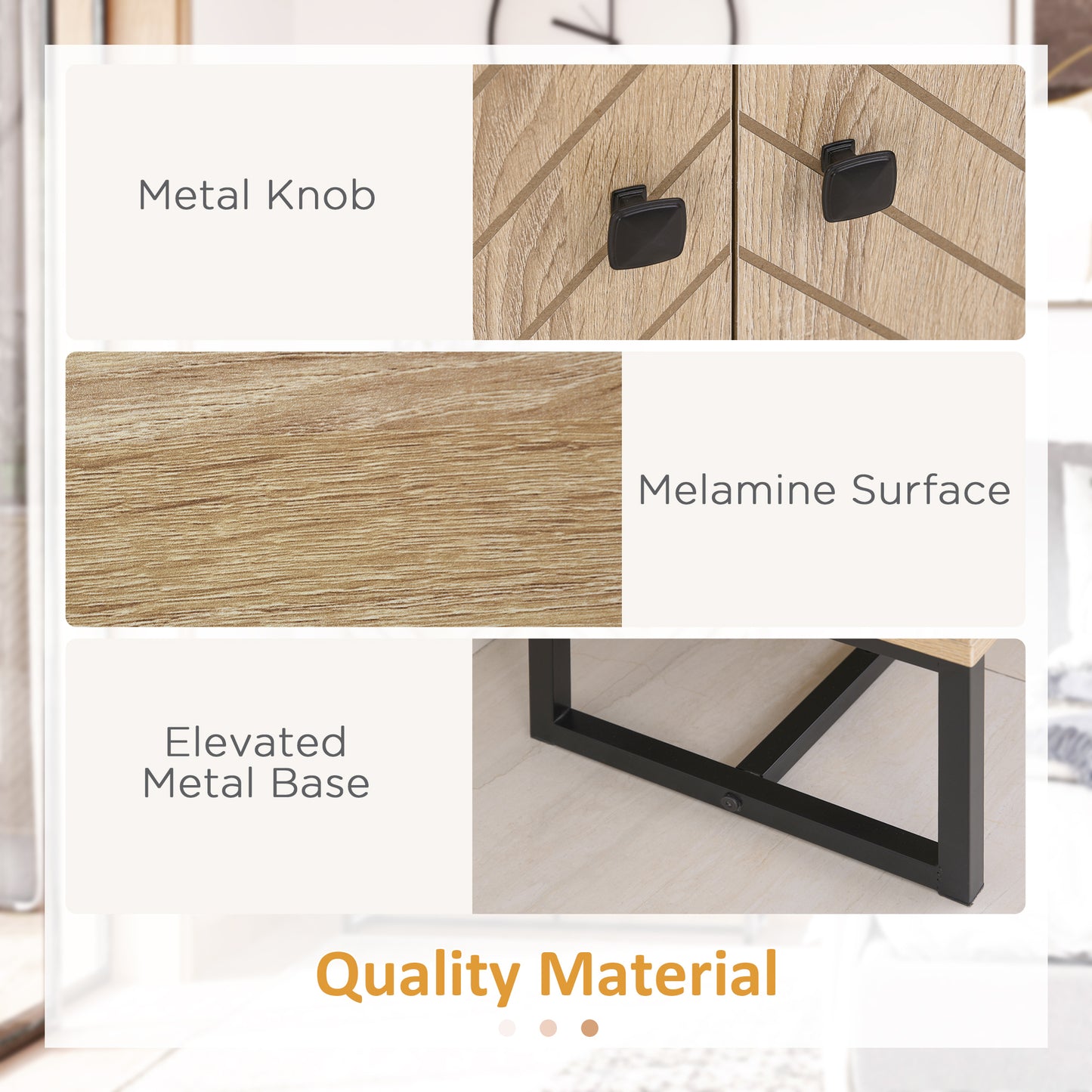 MDF 2-Tier Storage Cabinet Steel Frame Handles Tabletop Unique Home Style Organiser, 80H x 80L x 29.5Wcm-Oak