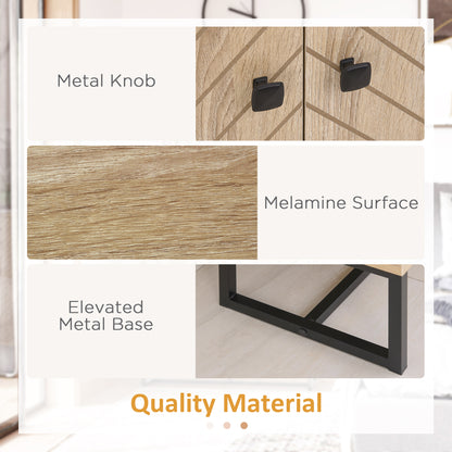 MDF 2-Tier Storage Cabinet Steel Frame Handles Tabletop Unique Home Style Organiser, 80H x 80L x 29.5Wcm-Oak