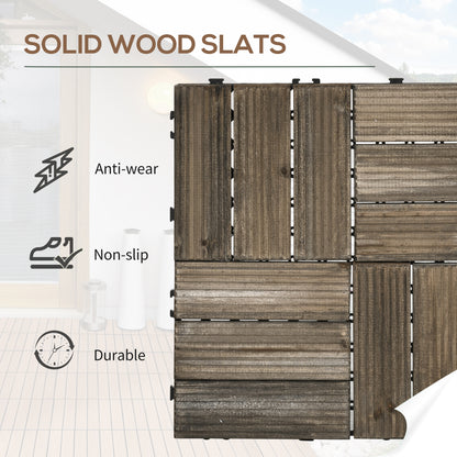 27 Pcs Wooden Interlocking Decking Tiles, Outdoor Flooring Tiles for Patio, Balcony, Terrace, Hot Tub, 30 x 30 cm per Piece