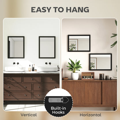 Wall Bathroom Mirror, 30 x 40 cm Wall-Mounted Mirror for Living Room, Bedroom, Hallway, Set of 2, Black