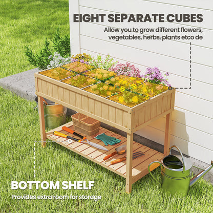 Garden Wooden Planters, Rectangular 8 Compartment Plant Stand, Oak Tone