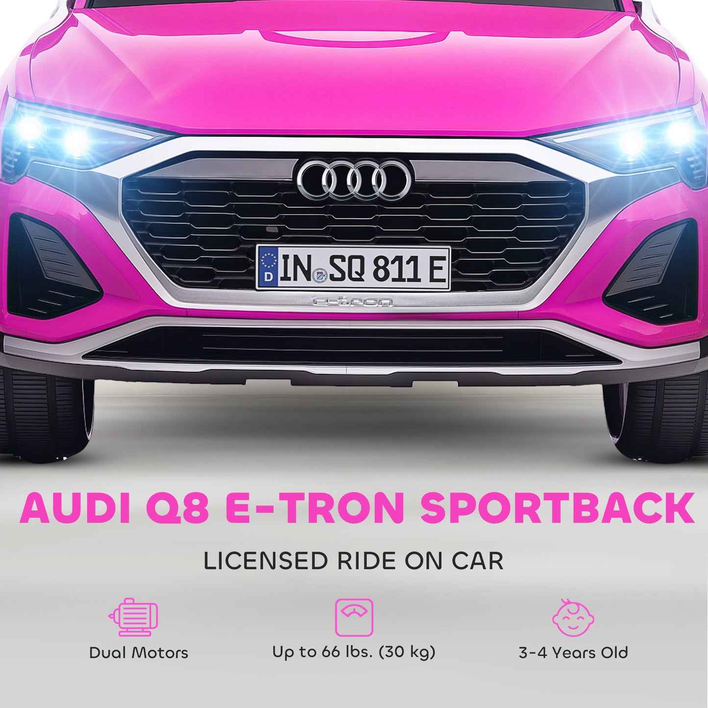 Audi Q8 etron Sportback Licensed Ride on Car with Remote Control, Four-Wheel Suspension, Soft Start for Ages 3-4, Pink
