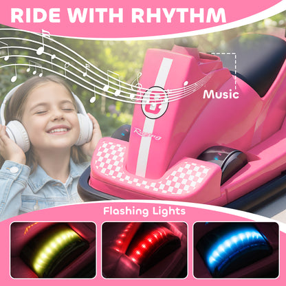 Kids Bumper Car, 360° Rotation Spin Electric Waltzer Car with LED Lights, Music for Ages 3-8 Years Old, Pink