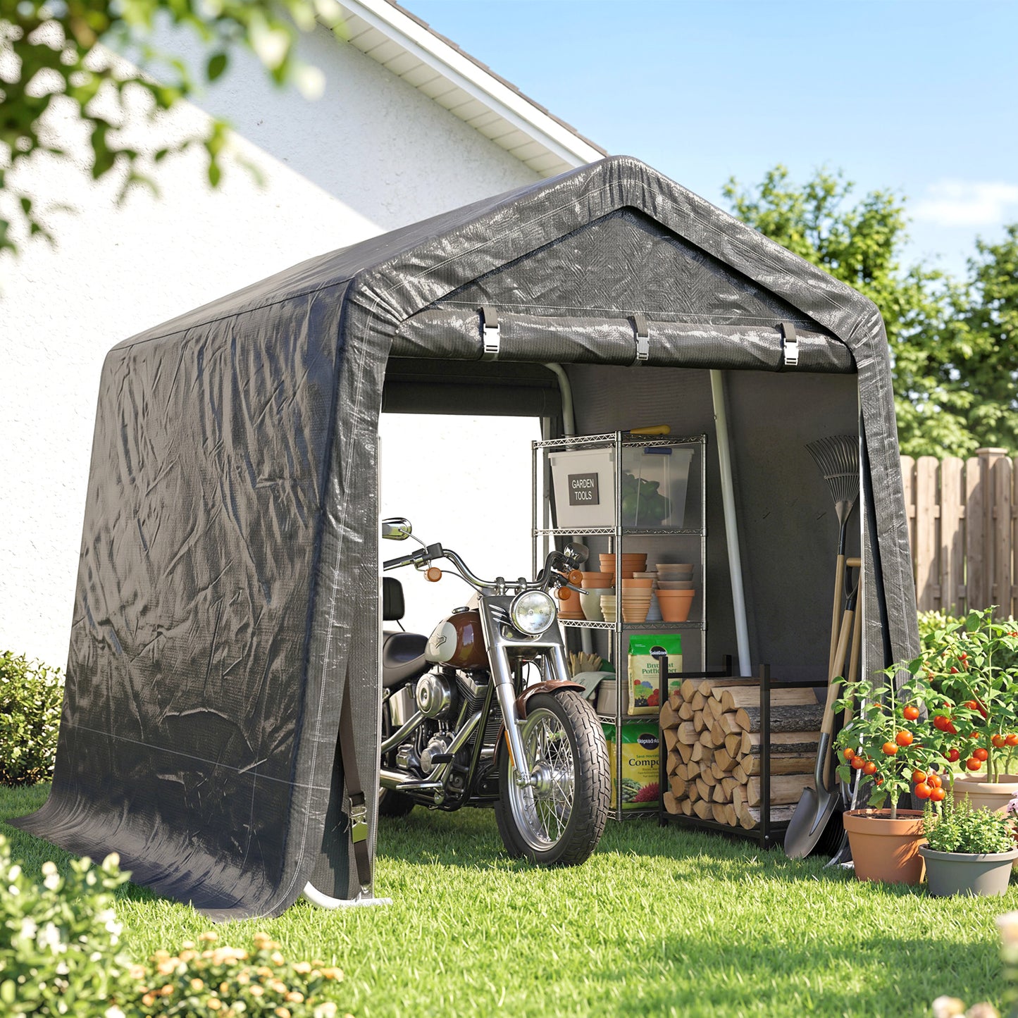 9 X 7.5ft Temporary Outdoor Equipment Shed - Dark Grey