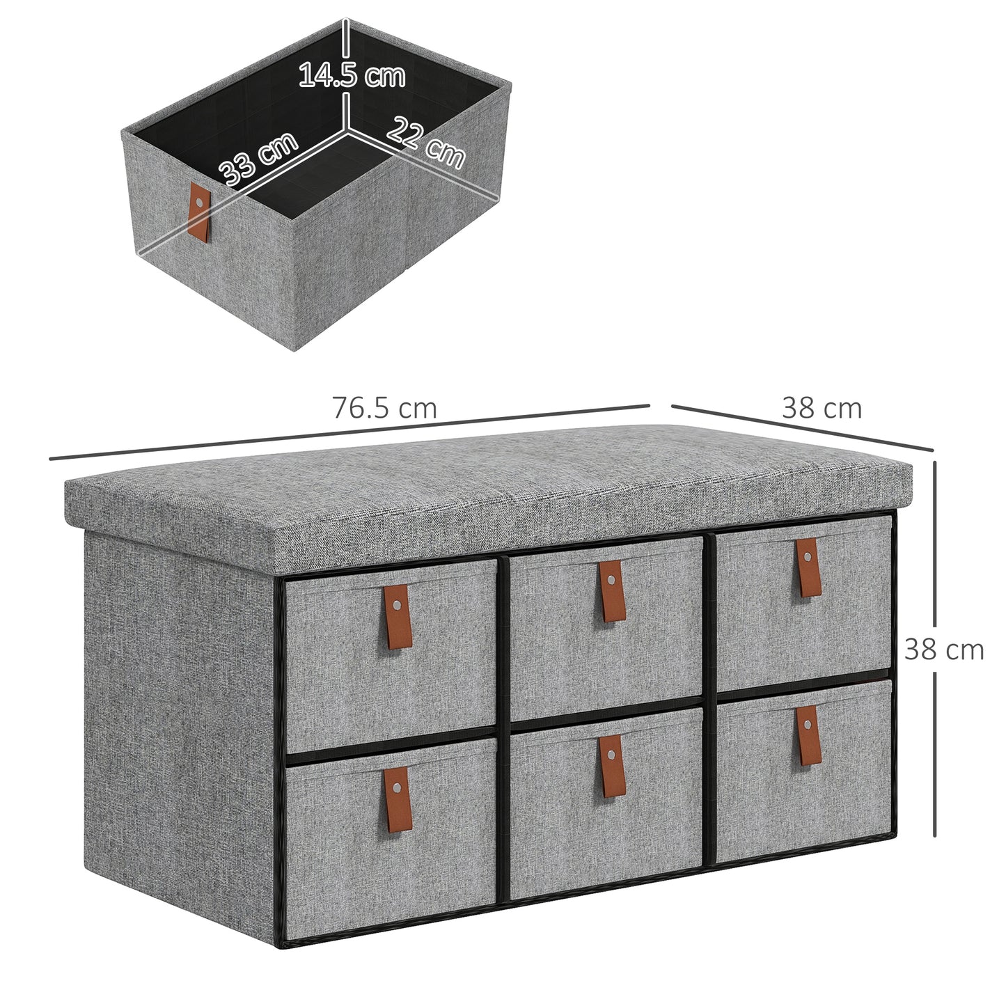 Shoe Bench with Seat, Shoe Storage Bench with Cushion and 6 Fabric Drawers for Entryway, Hallway, Living Room, Bedroom