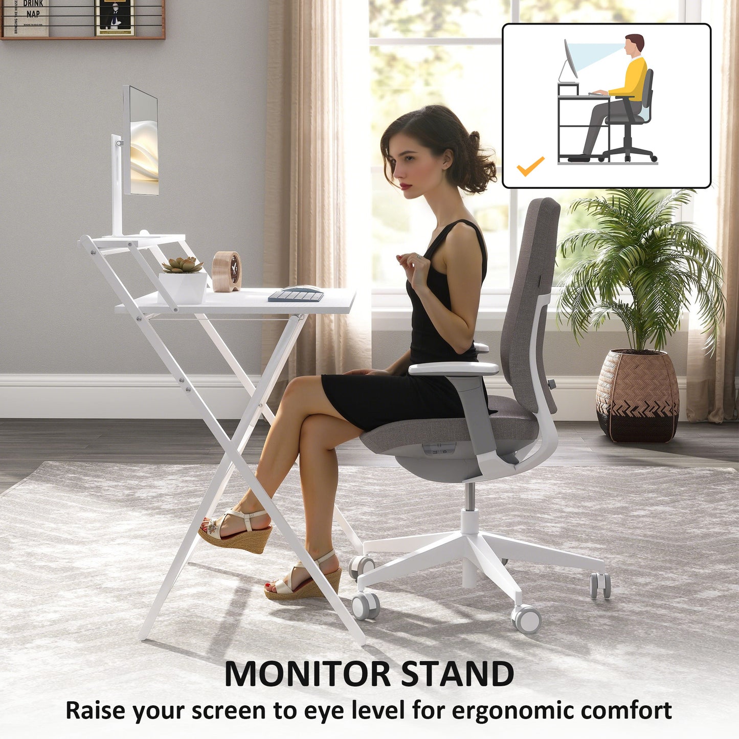 81.5 cm Folding Computer Desk with Monitor Shelf - White