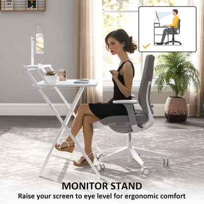 81.5 cm Folding Computer Desk with Monitor Shelf - White