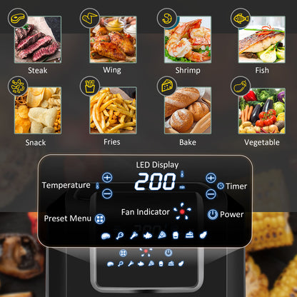 6.5L Single Basket Air Fryer, 80-200°C Temperature, Black and Grey