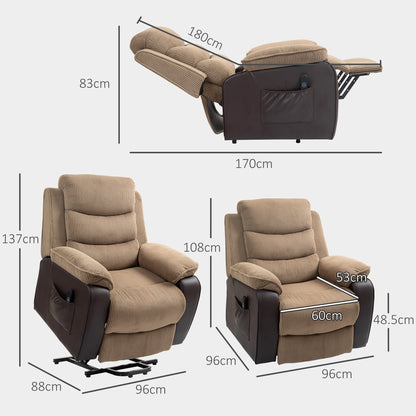 Overstuffed Corduroy Electric Lift Recliner Chair - Brown