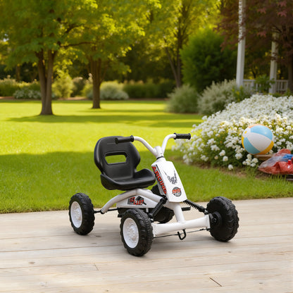 Kids Pedal Go Kart with Steel Frame, Sporty Design, for Ages 2-5 Years, White