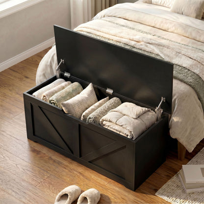 127L Home Storage Box, with Safety Hinges - Black Wood-Effect