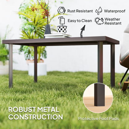 Metal Garden Coffee Table, Rectangular Outdoor Side Table with Woodgrain Tabletop, Foot Pads for Outside, Garden, Balcony
