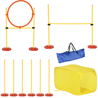 Dog Agility Equipment Portable Pet Training Obstacle Set for Dogs 5 Pieces w/ Adjustable High Jumping Pole, Jumping Ring