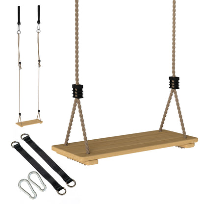 Wooden Swing Seat, Kids Swing Set with Adjustable Rope and Tree Straps, Outdoor Playground Playset for Kids