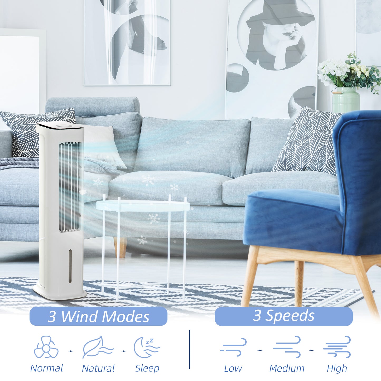 Evaporative Air Cooler, 5L Water Tank Oscillating Ice Cooling Fan with 3 Modes, 3 Speeds, Remote Control, Timer