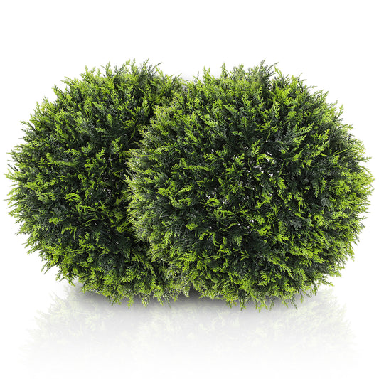 Set of 2 Artificial Plant Topiary Balls, UV-Protected Fake Decorative Plants, Faux Home Indoor Outdoor Decor, 45cm, Green