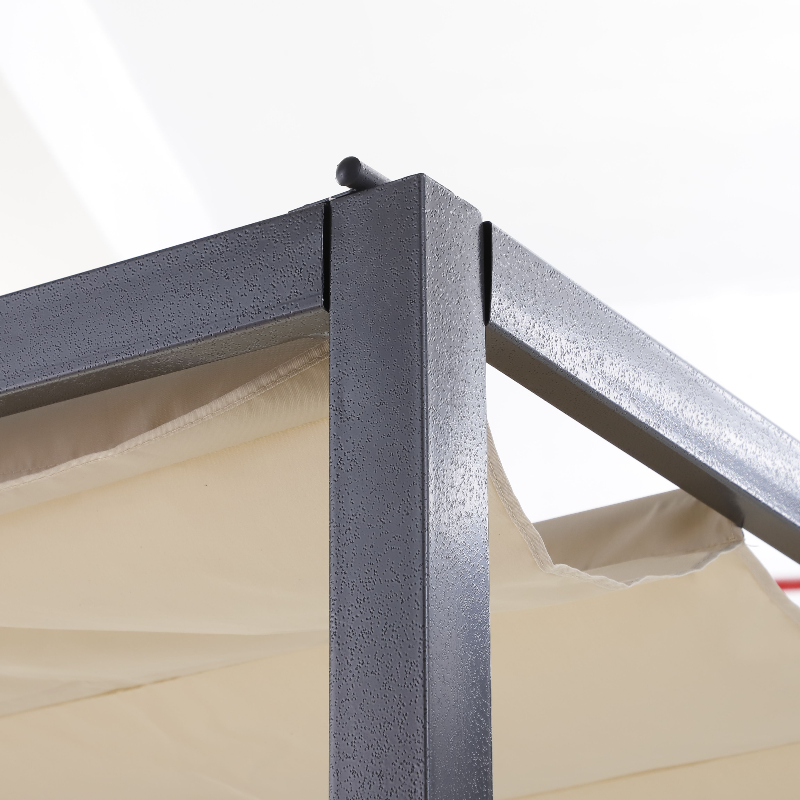 3 x 2.8m Metal Pergola, with Retractable Fabric Roof - Beige