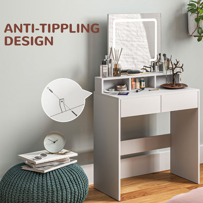 Storage Dressing Table, with LED Light Mirror - White