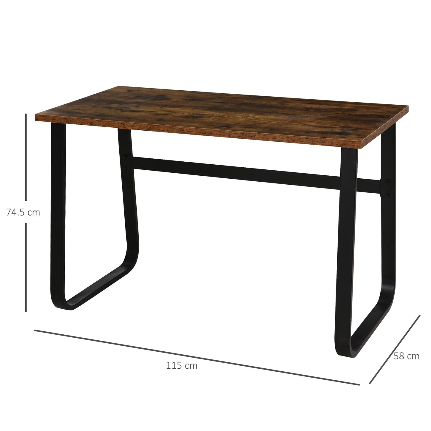 Industrial Writing Desk With Metal Legs, 115 x 58 x 74.5cm, Rustic Brown and Black