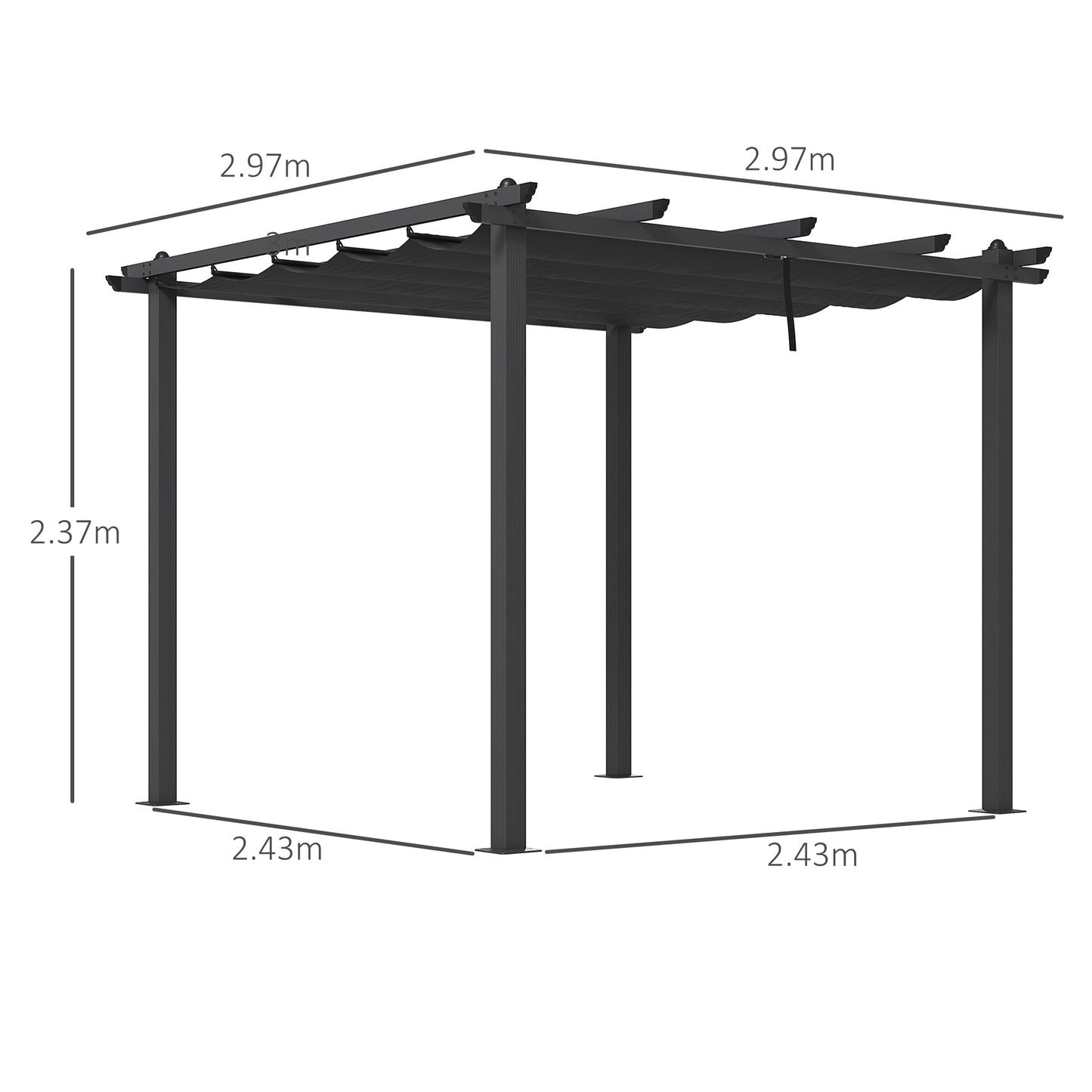 3 x 3m Aluminium Pergola with Retractable Roof and L4 Wind-proof - Dark Grey