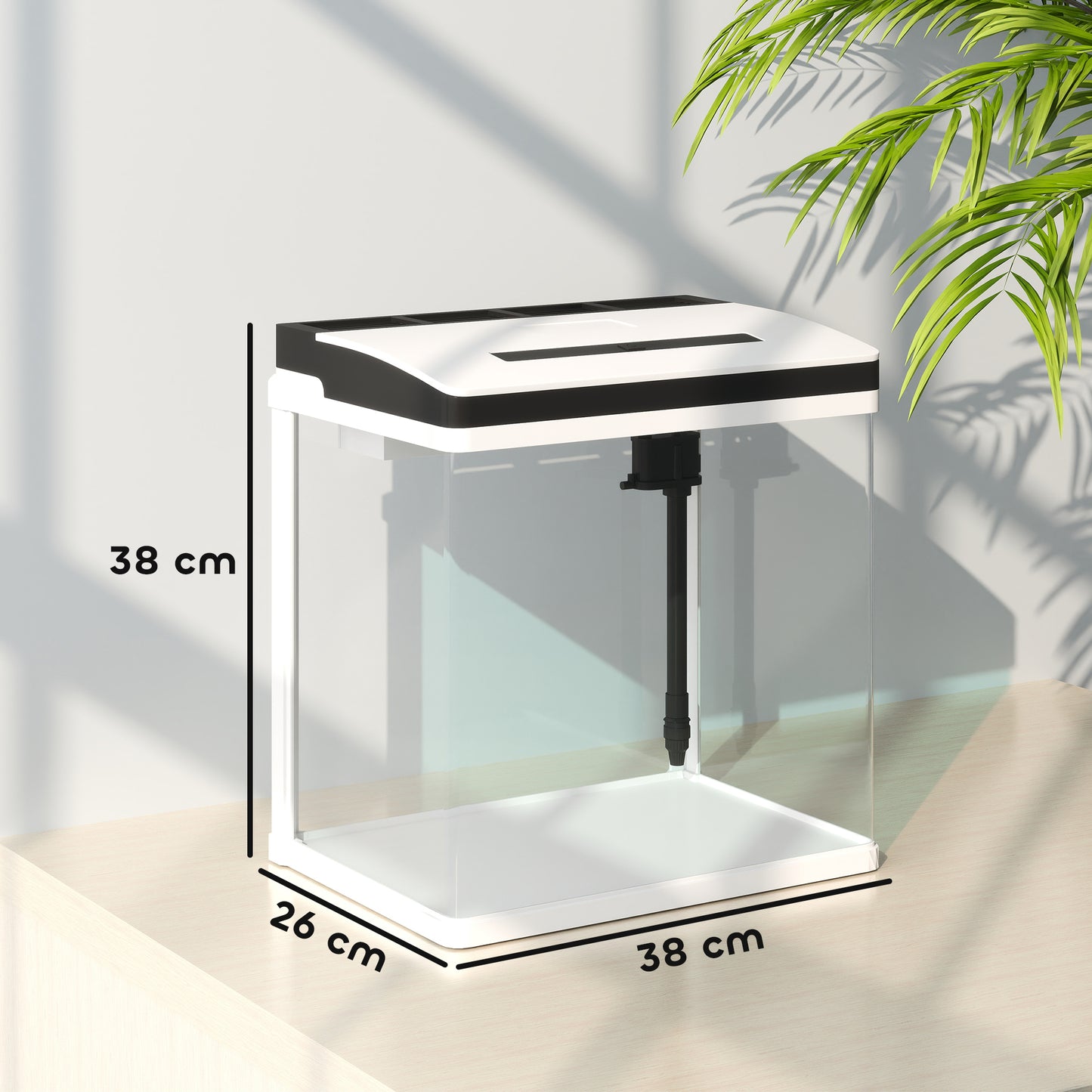28L Glass Aquarium Fish Tank with Filter, LED Lighting, for Betta, Guppy, Mini Parrot Fish, Shrimp, 38 x 26 x 39.5cm