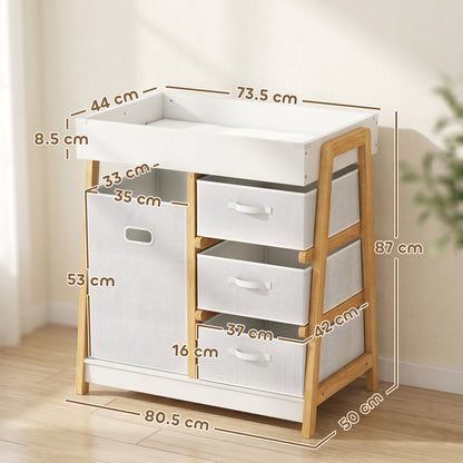 Baby Changing Table, Baby Changing Unit with 3 Drawers, Large Basket and Waterproof Pad for Bedroom Nursery, White