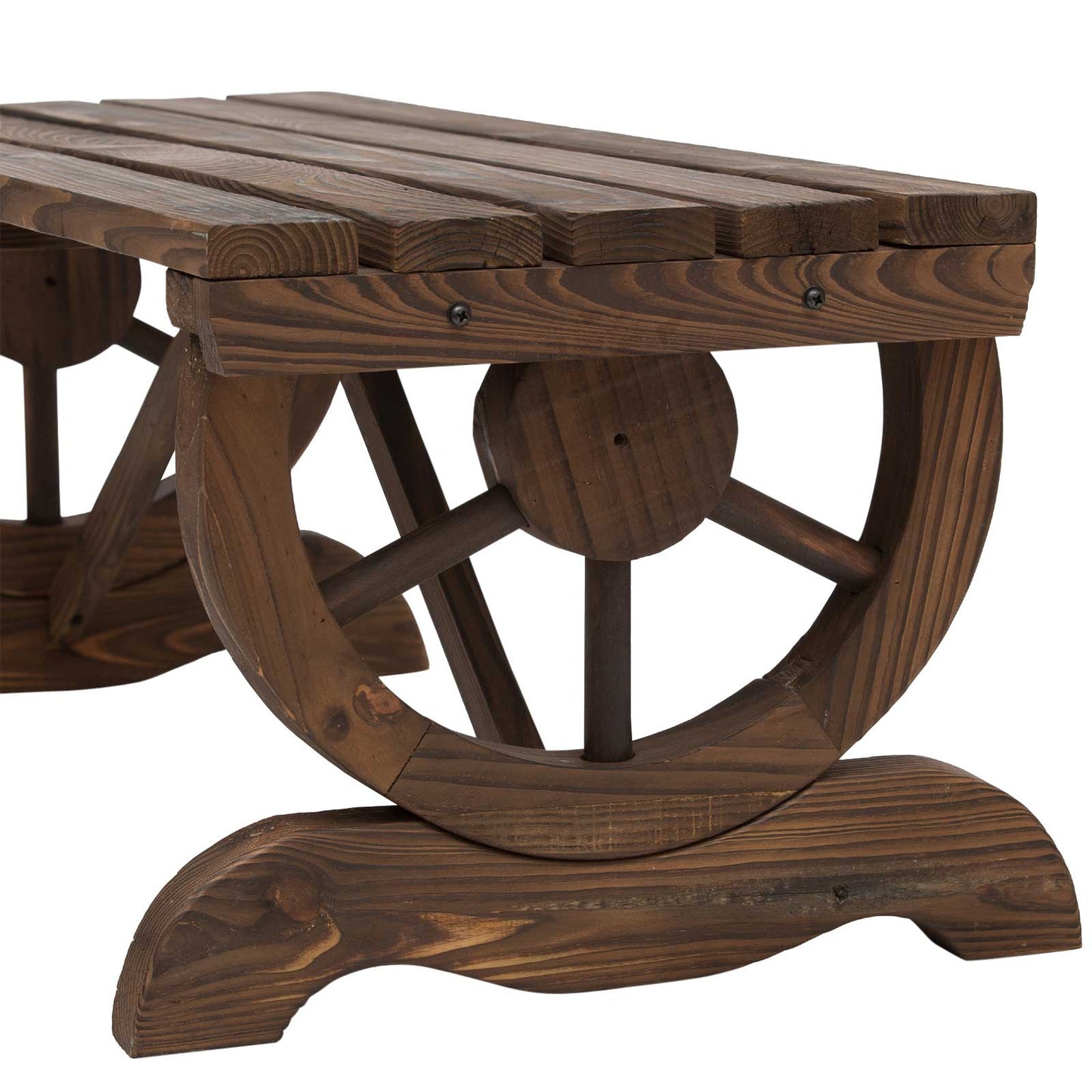 Garden Rustic Wooden Bench Wheel-Shaped Legs Slatted Seat Stable Reinforced Structure Outdoor Patio Garden 2-Person Bench Sea